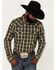 Image #1 - Cody James Men's Lost Trail Plaid Print Long Sleeve Snap Western Shirt, Olive, hi-res