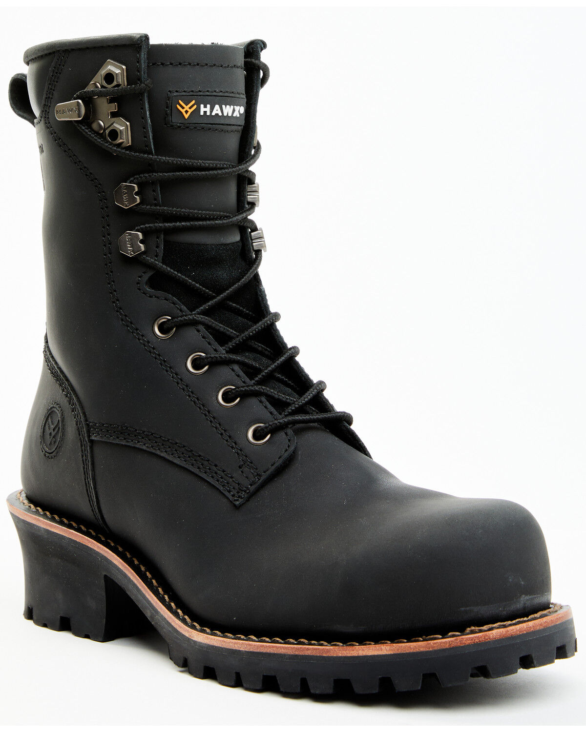 Image #1 - Hawx Men's 8" Logger Work Boots - Composite Toe, Black, hi-res
