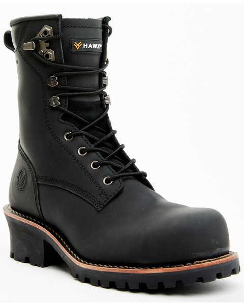 Hawx Men's 8" Logger Work Boots - Composite Toe, Black, hi-res