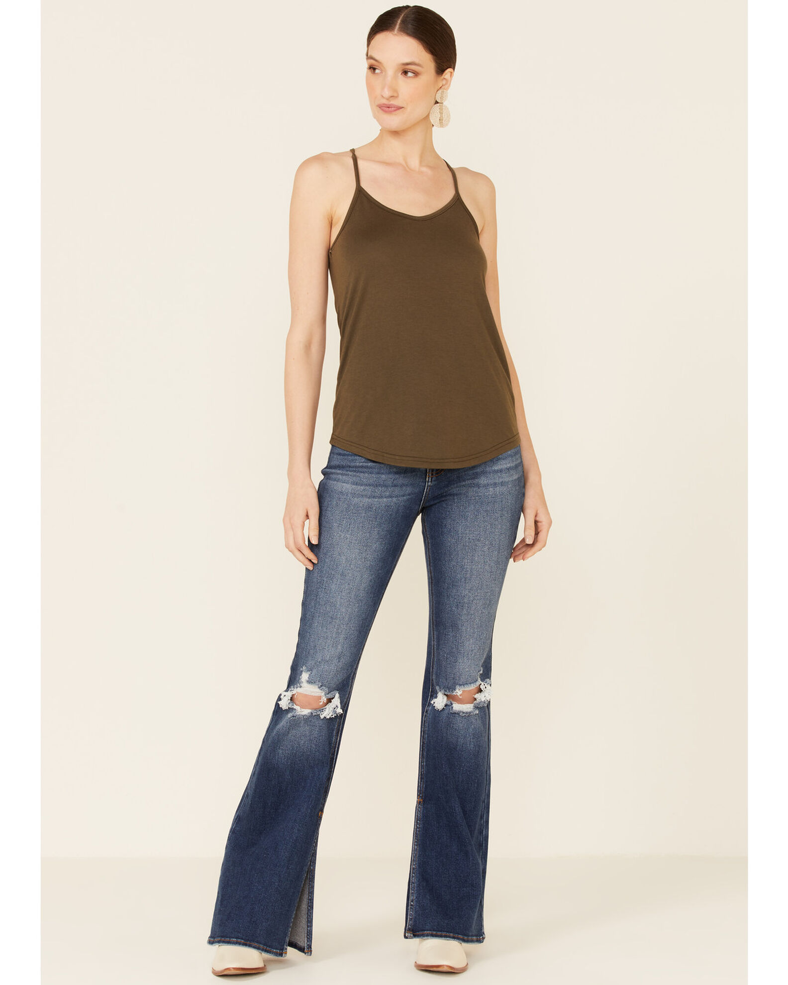 Image #2 - Angie Women's Solid Green Halter Tank Top, Green, hi-res