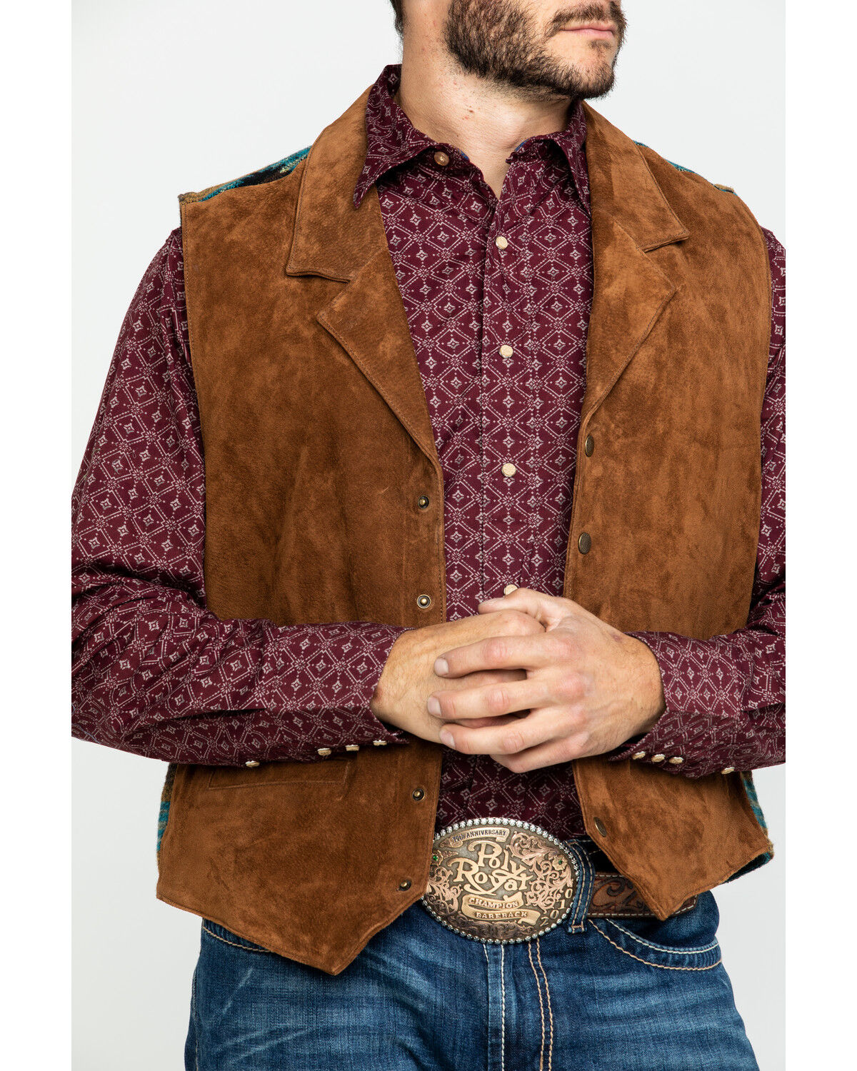 Image #4 - Scully Leatherwear Men's Southwestern Knit Back Suede Vest, Brown, hi-res