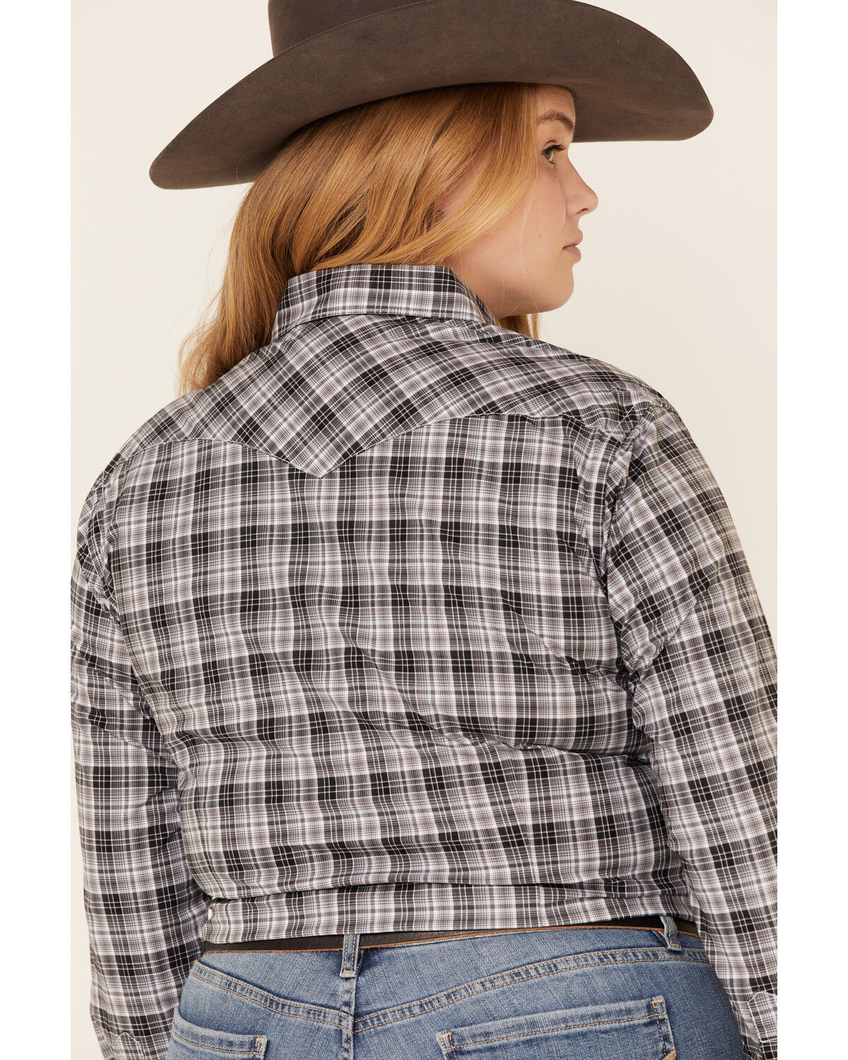 Image #5 - Rough Stock by Panhandle Women's West Bourne Plaid Print Long Sleeve Western Shirt - Plus, Black, hi-res