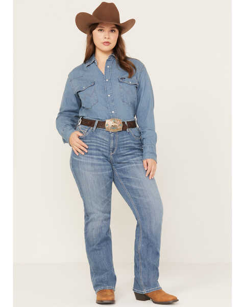 Ariat Women's R.E.A.L. Light Wash Mid Rise Allessandra Bootcut Jeans - Plus, Blue, hi-res