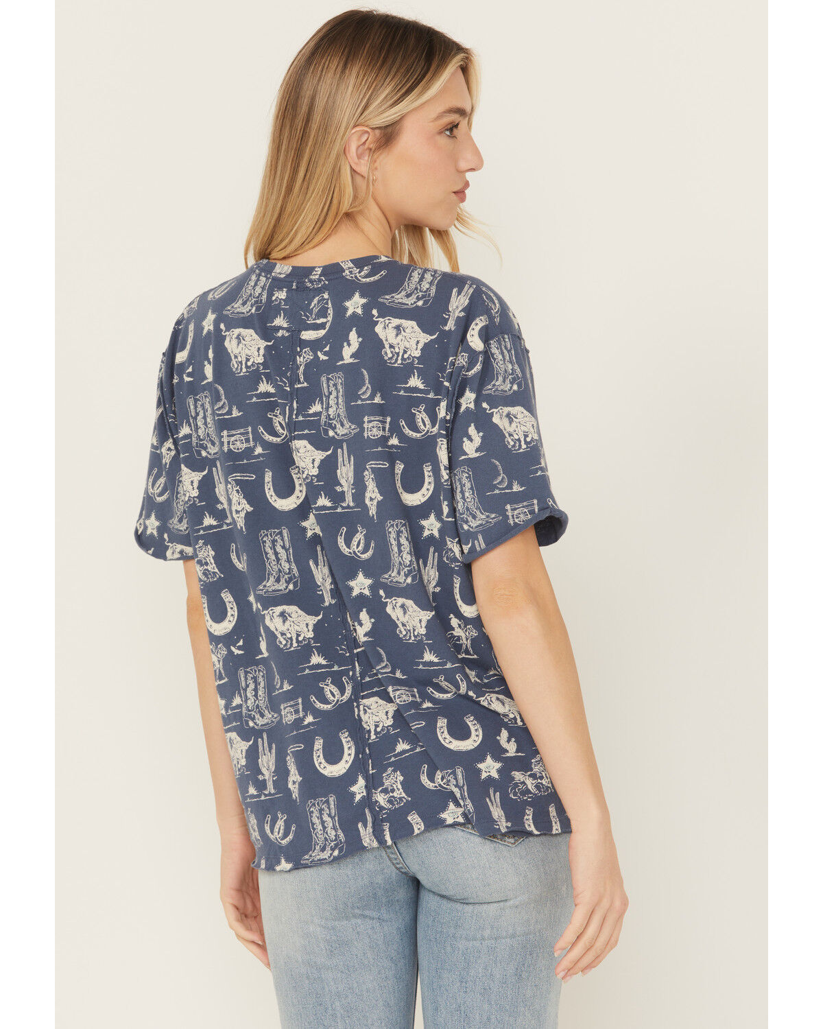 Image #4 - Free People Women's Painted Conversational Tee, Blue, hi-res