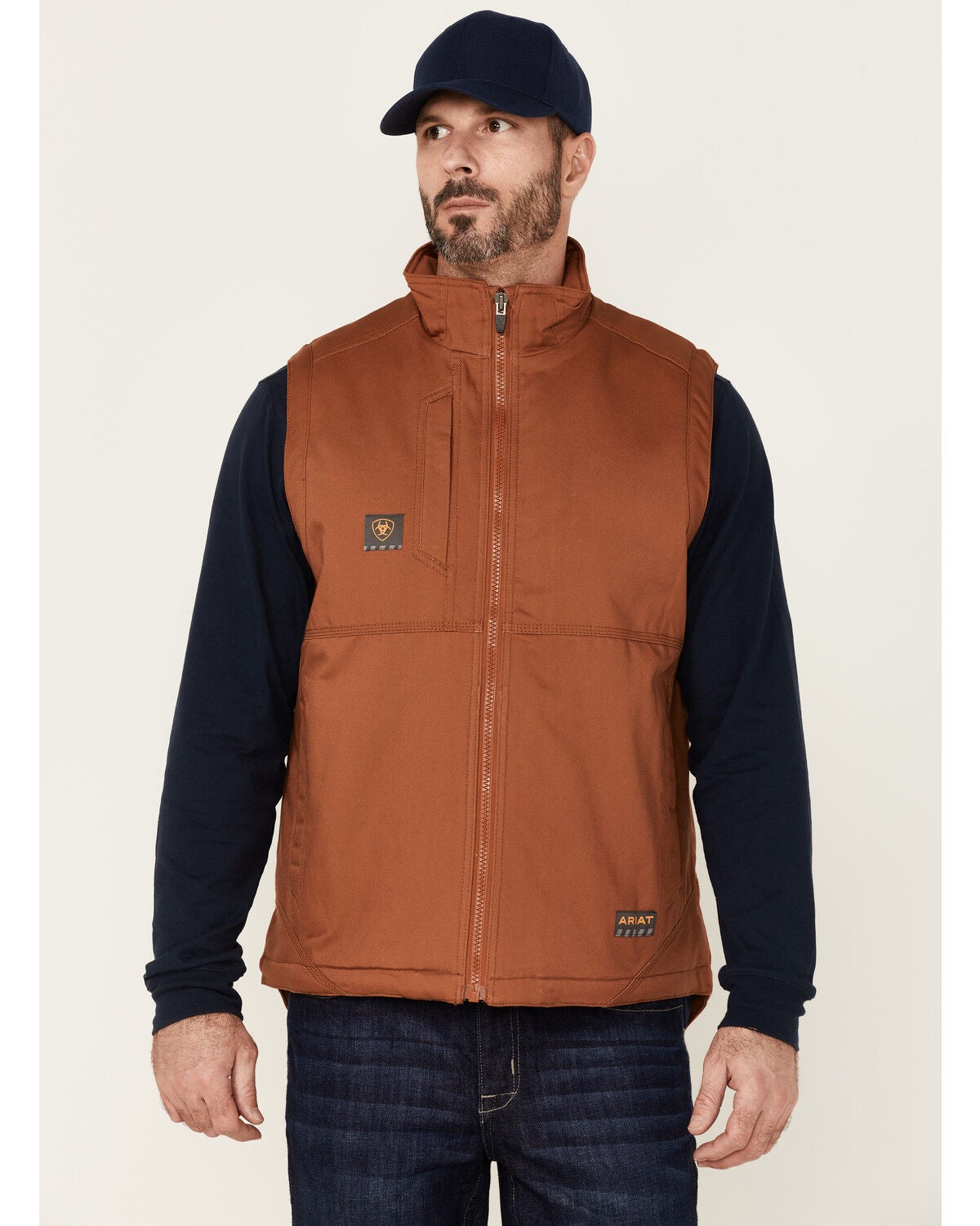 Ariat Men's Rebar Duracanvas Zip-Front Sherpa Work Vest, Brown, hi-res