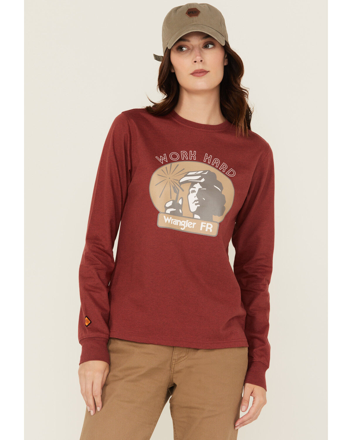 Image #1 - Wrangler Women's FR Work Hard Long Sleeve Graphic Work T-Shirt, Rust Copper, hi-res
