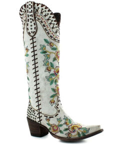 Double D Ranch Women's Almost Famous Western Boots - Snip Toe, White, hi-res