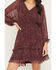 Image #3 - Shyanne Women's Glenwood Floral Print Long Sleeve Chiffon Mini Dress, Brick Red, hi-res