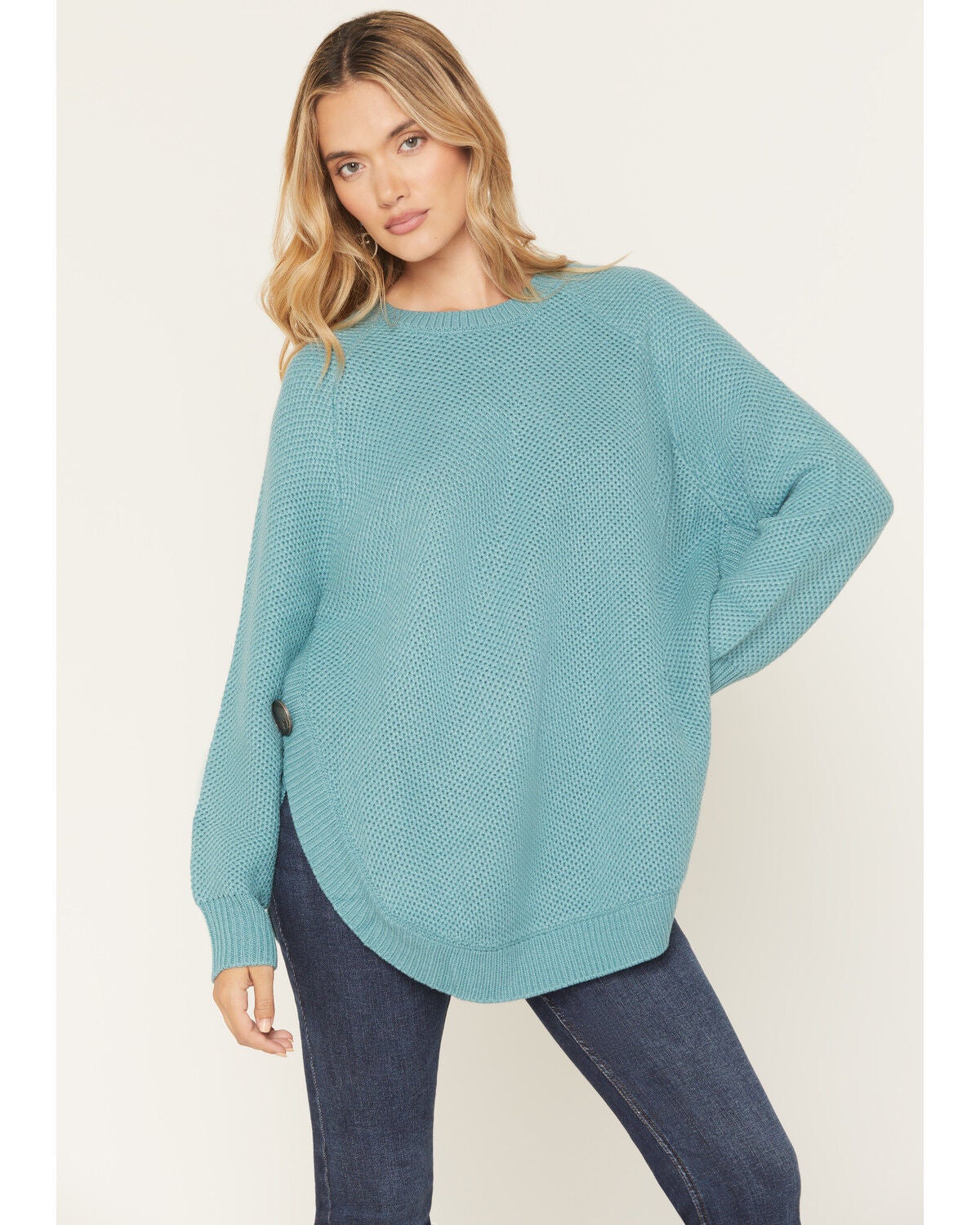 Image #1 - Cotton & Rye Women's Solid Sweater, Aqua, hi-res