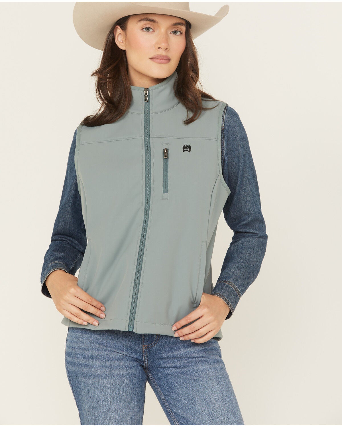 Image #1 - Cinch Women's Windproof Softshell Vest, Green, hi-res