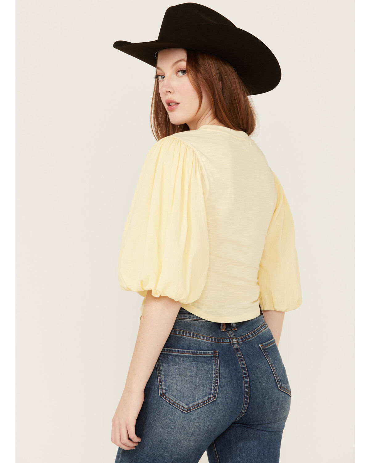 Image #4 - Beyond The Radar Women's Puff Sleeve Ruched Shirt, Yellow, hi-res