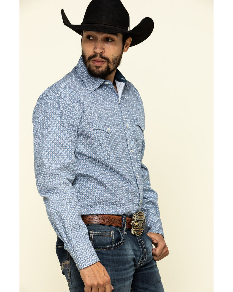 Stetson Men's Pinwheel Geo Print Long Sleeve Western Shirt , Blue, hi-res