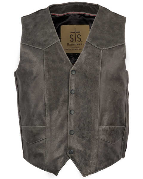 STS Ranchwear Men's Black Antique Smoke Chisum Leather Vest - Big , Black, hi-res