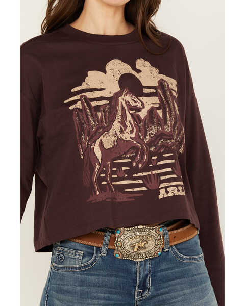 Image #3 - Ariat Women's Desert Horse Cropped Long Sleeve Graphic Tee, Maroon, hi-res