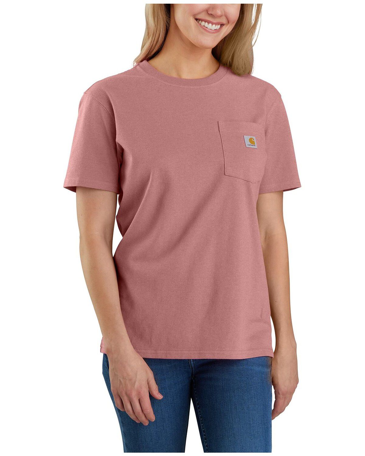 Image #1 - Carhartt Women's Loose Fit Heavyweight Short Sleeve Pocket T-Shirt, Rose, hi-res