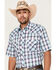 Image #2 - Roper Men's Classic Large Plaid Short Sleeve Pearl Snap Western Shirt , Blue, hi-res