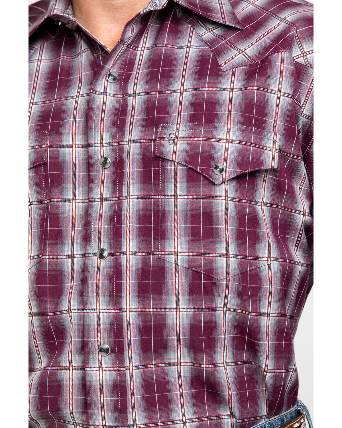 Image #4 - Stetson Men's Cedar Ombre Plaid Long Sleeve Western Shirt, Wine, hi-res