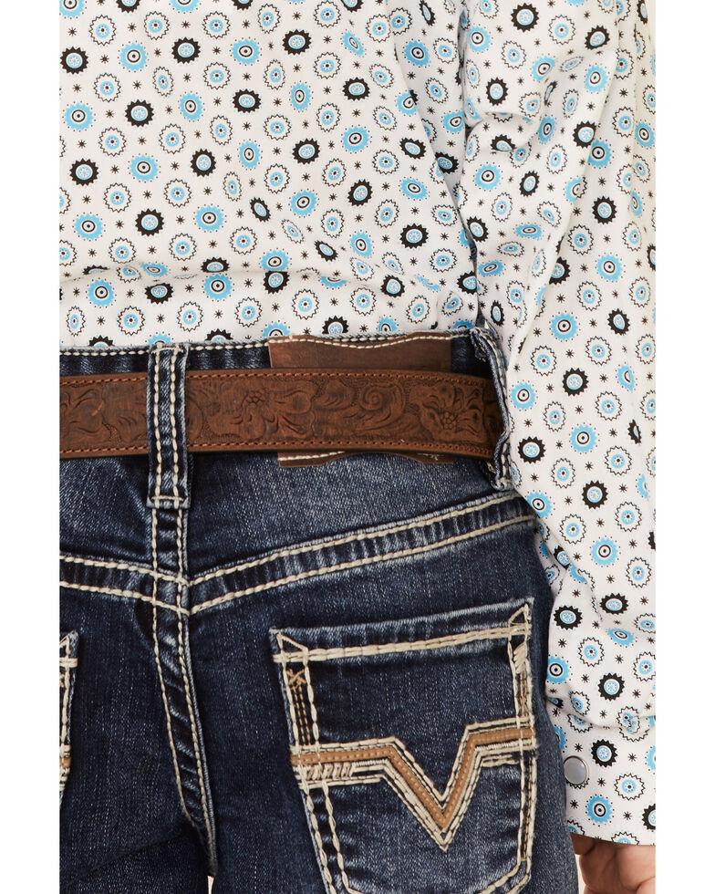 Panhandle Select Boys' Turquoise Dot Geo Print Long Sleeve Snap Western Shirt , Turquoise, hi-res
