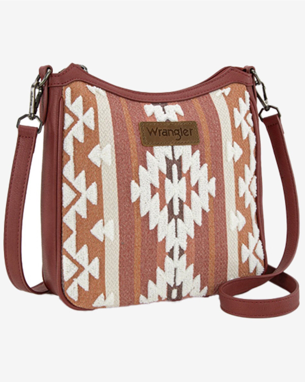 Image #1 - Wrangler Women's Sherpa Southwestern Print Canvas Crossbody Bag, Burgundy, hi-res