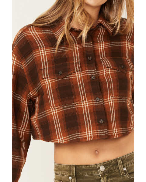 Image #3 - Cleo + Wolf Women's Plaid Print Cropped Shirt, Brown, hi-res