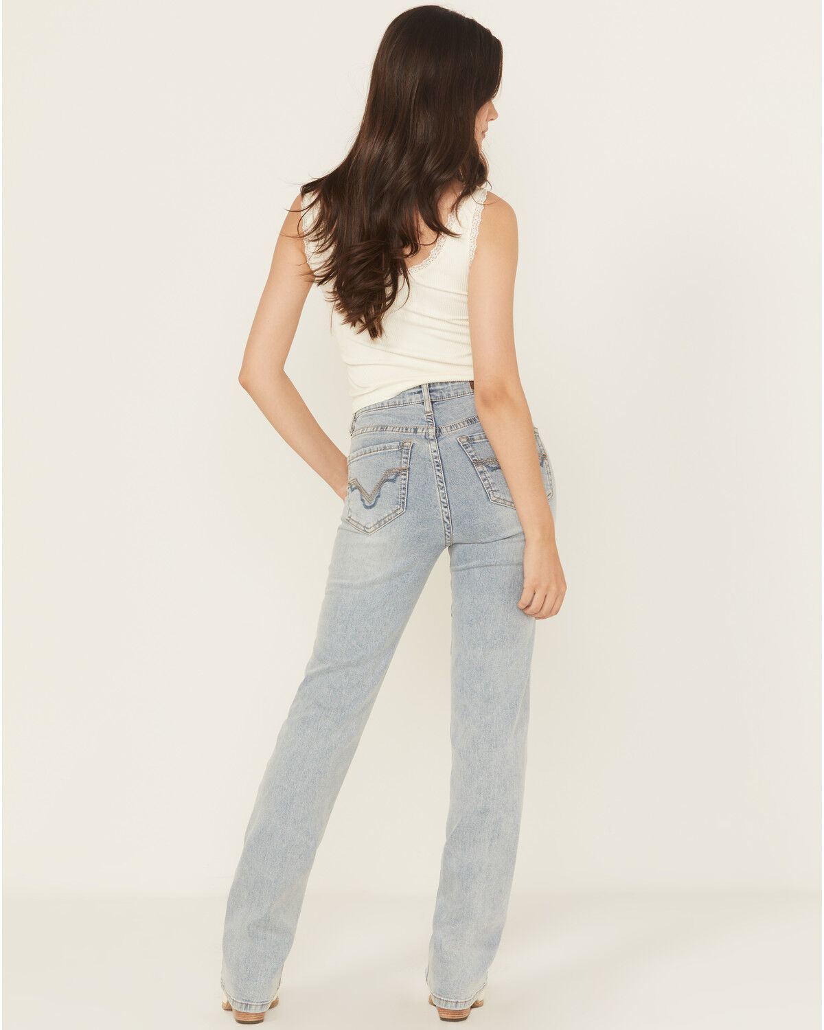 Image #1 - Rock & Roll Denim Women's Light Wash Mid Rise Two Toned Modest Bootcut Stretch Denim Jeans, Light Wash, hi-res