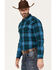 Image #2 - Cody James Men's McKenzie Plaid Print Pearl Snap Western Flannel Shirt, Navy, hi-res