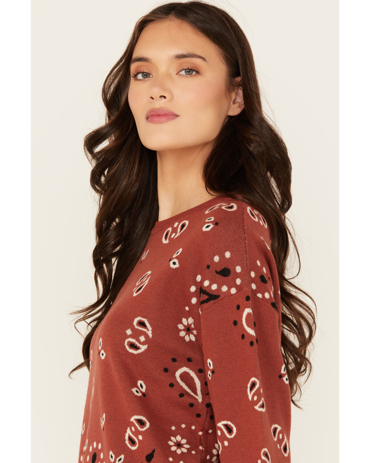 Image #2 - Cotton & Rye Women's Bandana Print Sweater, Rust, hi-res