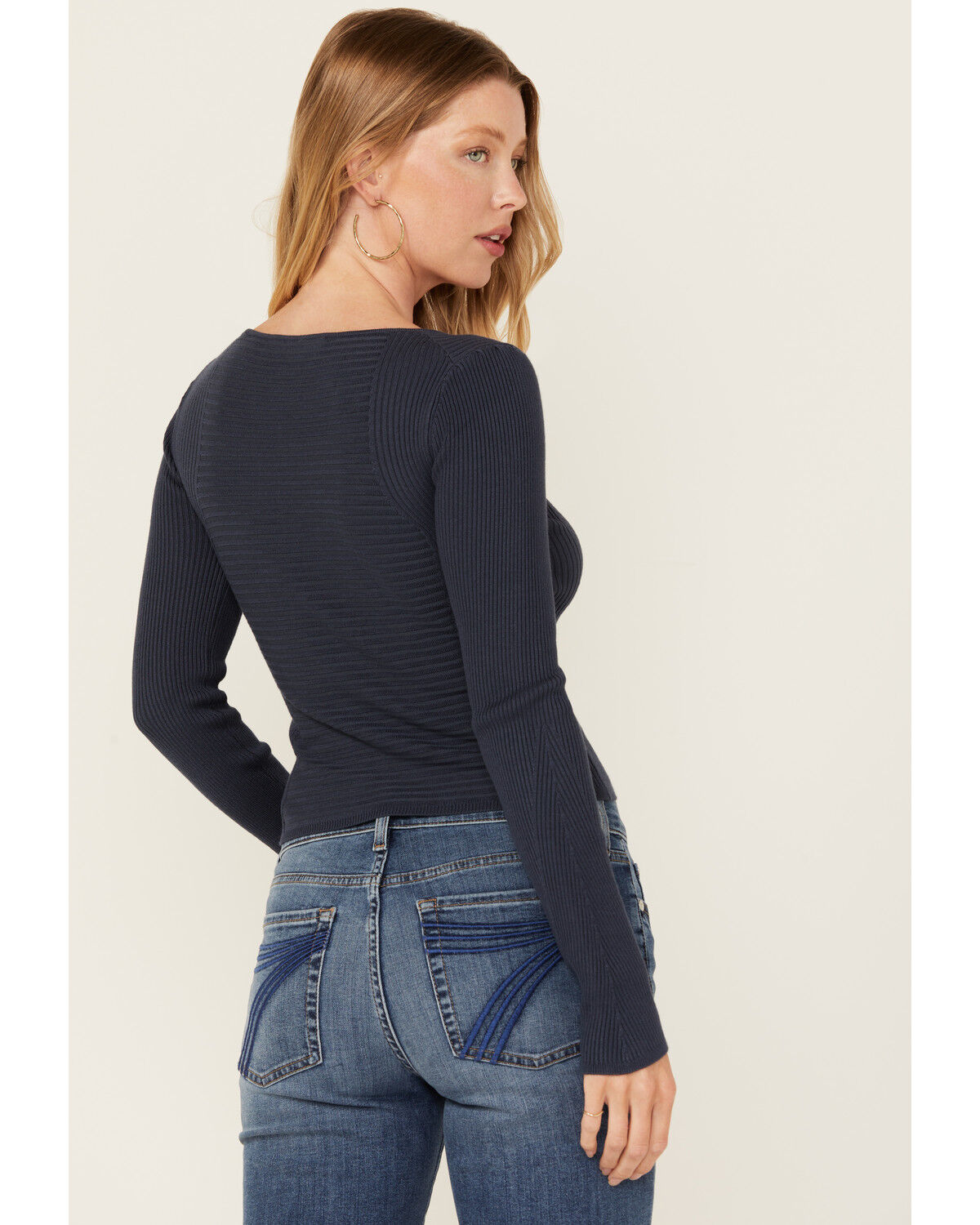 Image #4 - Shyanne Women's Ribbed Long Sleeve Sweater, Navy, hi-res