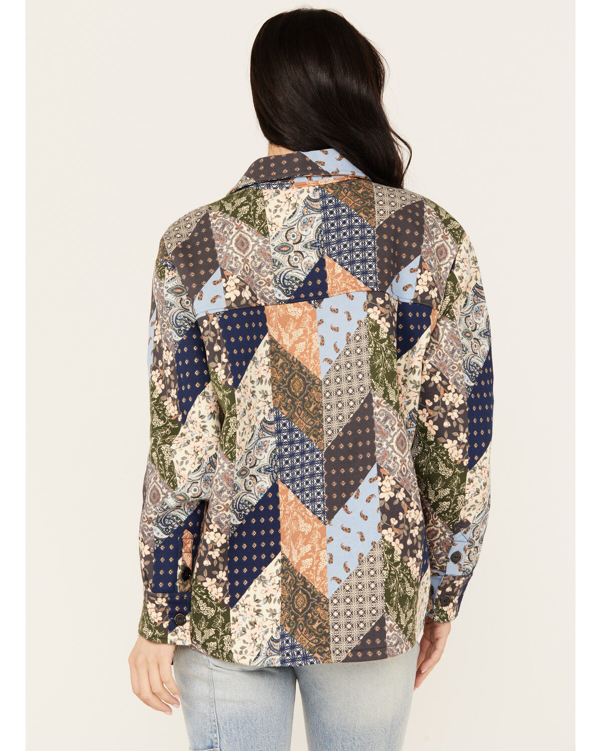 Image #4 - Cleo + Wolf Women's Patchwork Printed Shacket, Indigo, hi-res