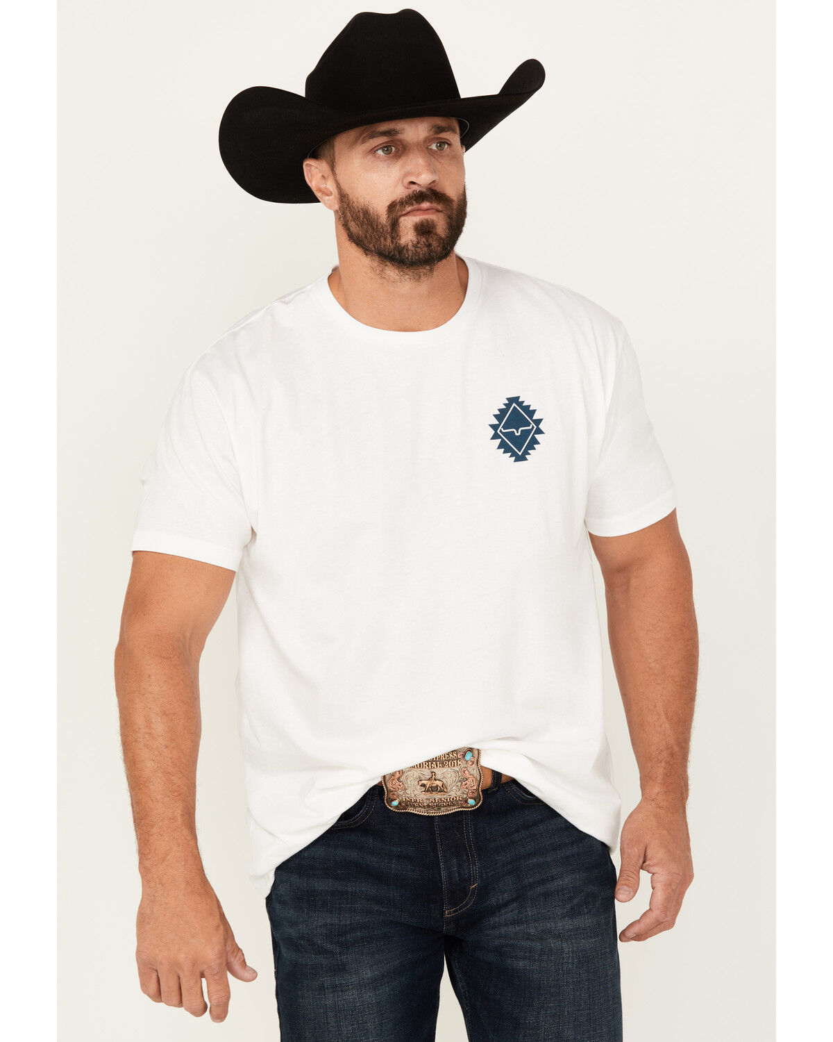 Image #1 - Kimes Ranch Men's Boot Barn Exclusive Layered Diamond Southwestern Logo Short Sleeve Graphic T-Shirt, White, hi-res
