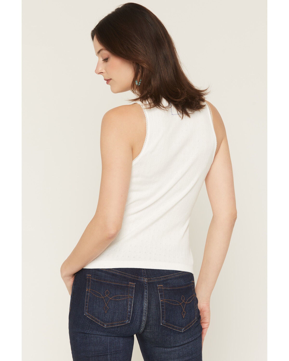 Image #4 - Blue Life Women's Evie Button-Up Pointelle Tank, White, hi-res
