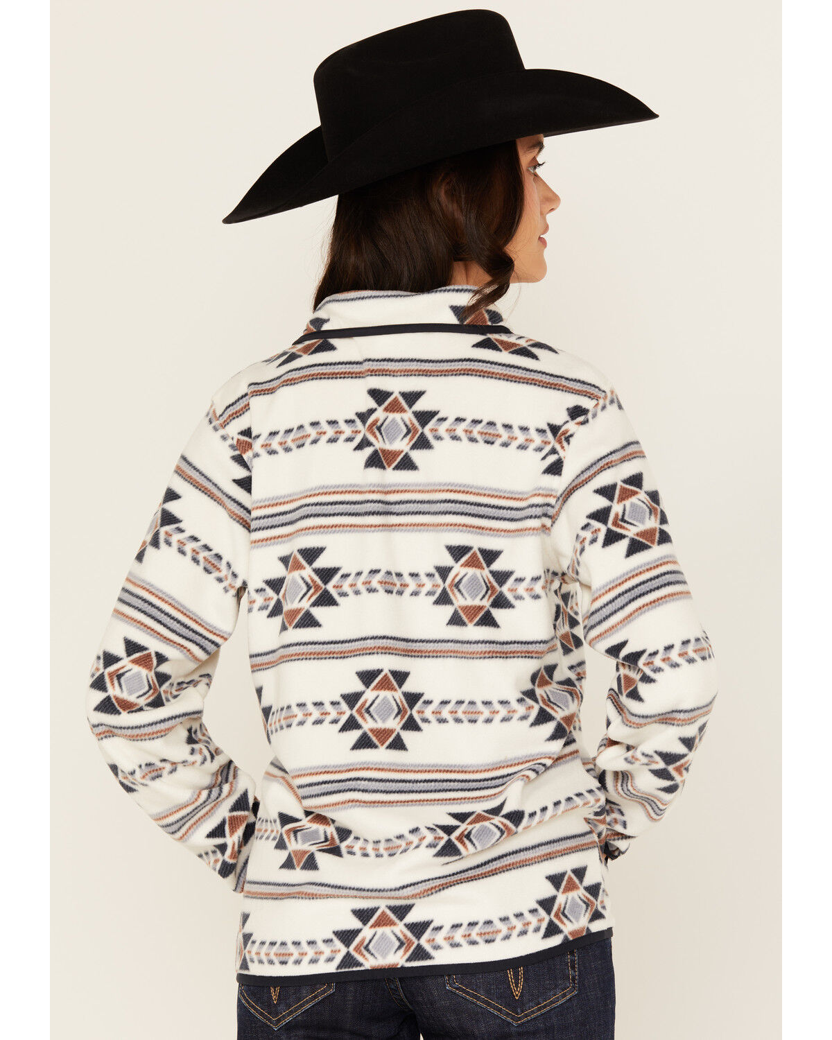 Image #4 - Cinch Women's Southwestern Print Fleece Long Sleeve Snap Pullover, Cream, hi-res