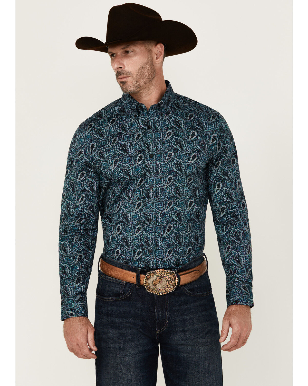 Image #1 - Cody James Men's Lasso Paisley Print Long Sleeve Button-Down Stretch Western Shirt - Tall, Blue, hi-res