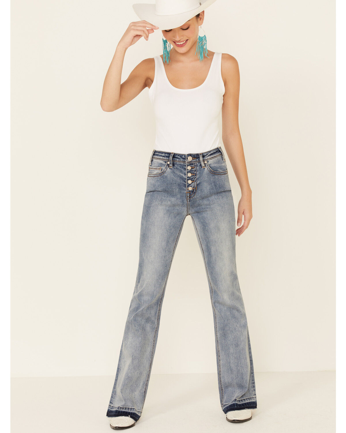 Image #1 - Rock & Roll Denim Women's Button Front Trouser Jeans, , hi-res