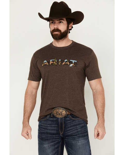 Ariat Men's Southwest Landscape Logo Short Sleeve Graphic T-Shirt , Brown, hi-res