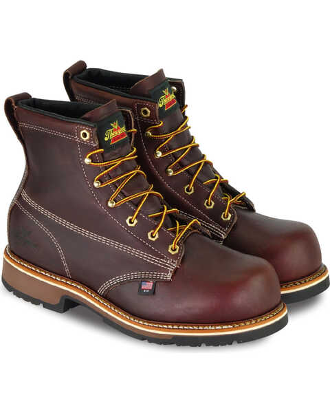 Image #1 - Thorogood Men's 6" Made In The USA Work Boots - Composite Toe, Dark Brown, hi-res