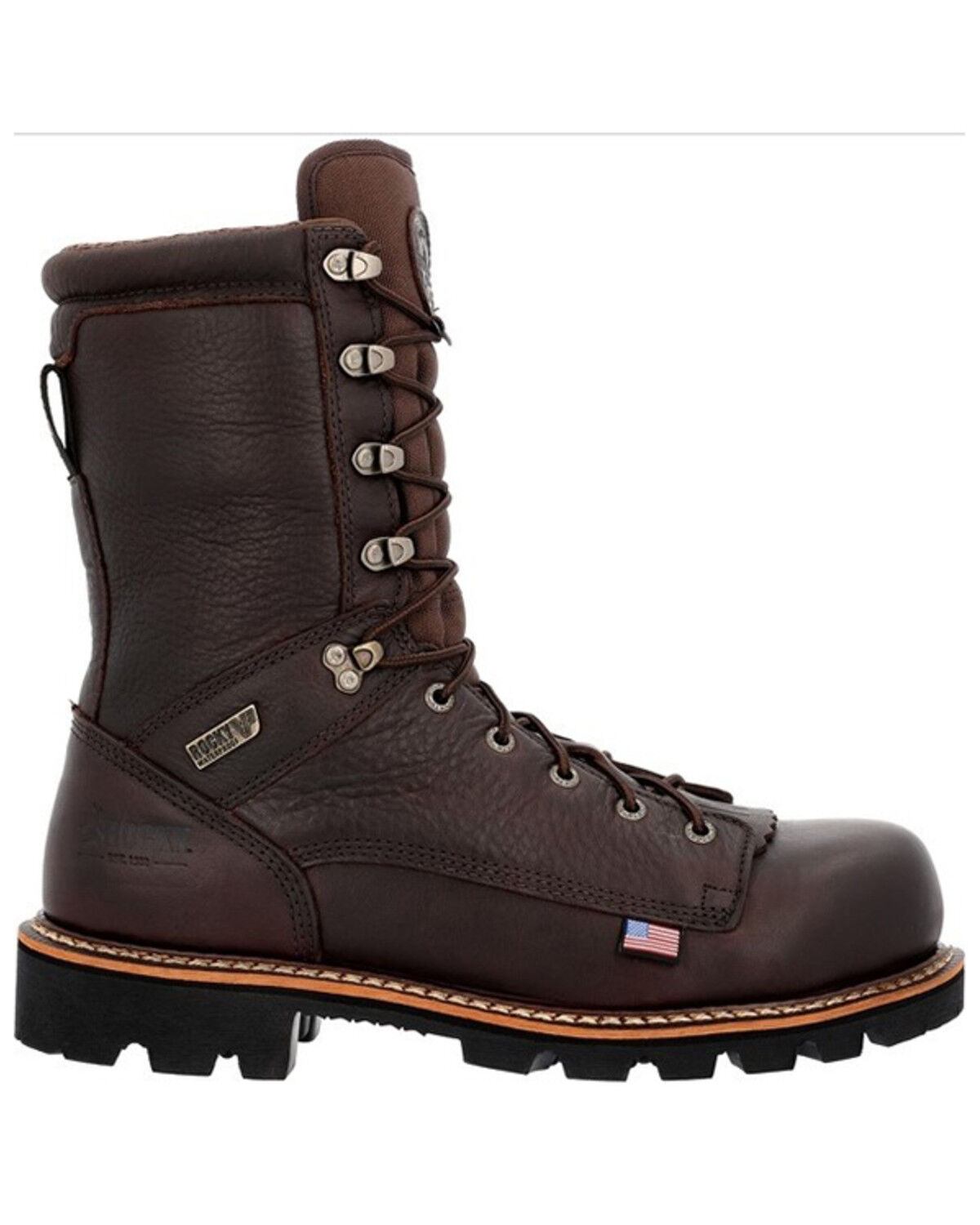 Image #2 - Rocky Men's Rams Horn 8" Waterproof Western Work Boots - Composite Toe, Brown, hi-res
