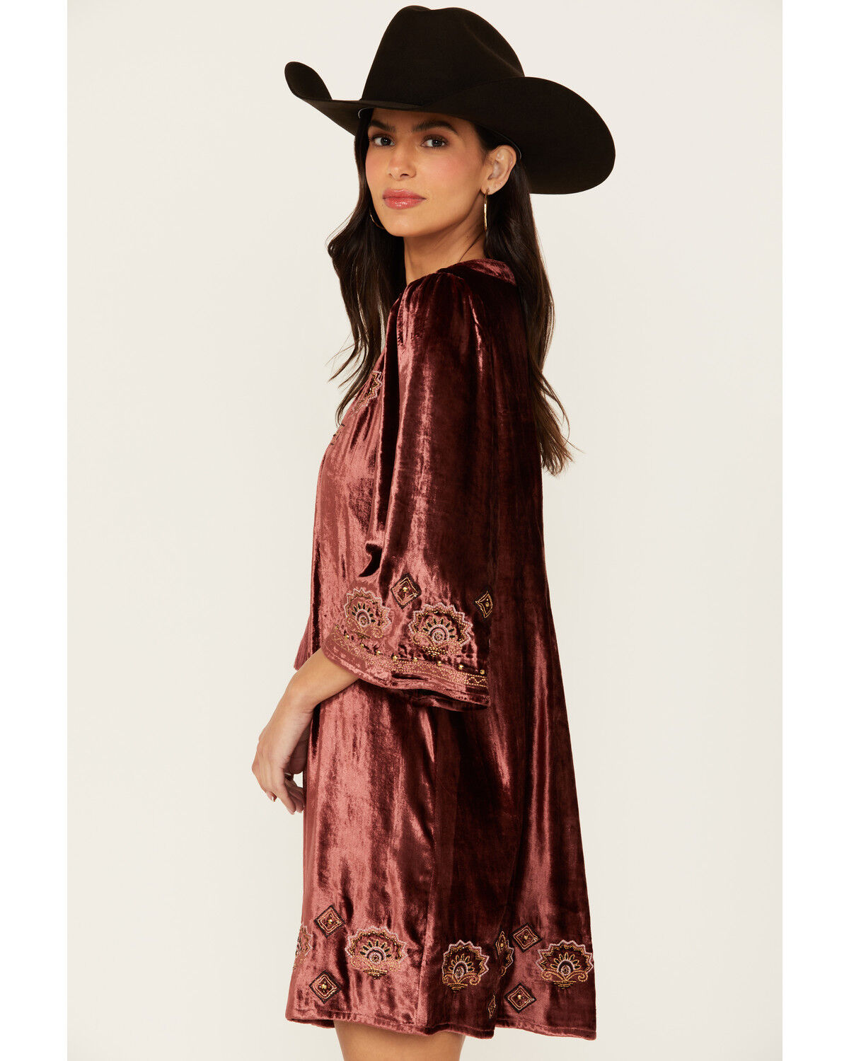 Image #3 - Shyanne Women's Velvet Beaded Mini Dress, Dark Red, hi-res
