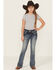 Image #3 - Grace In La Girls' Floral Steerhead Embroidered And Embellished Bootcut Stretch Denim Jeans, Blue, hi-res