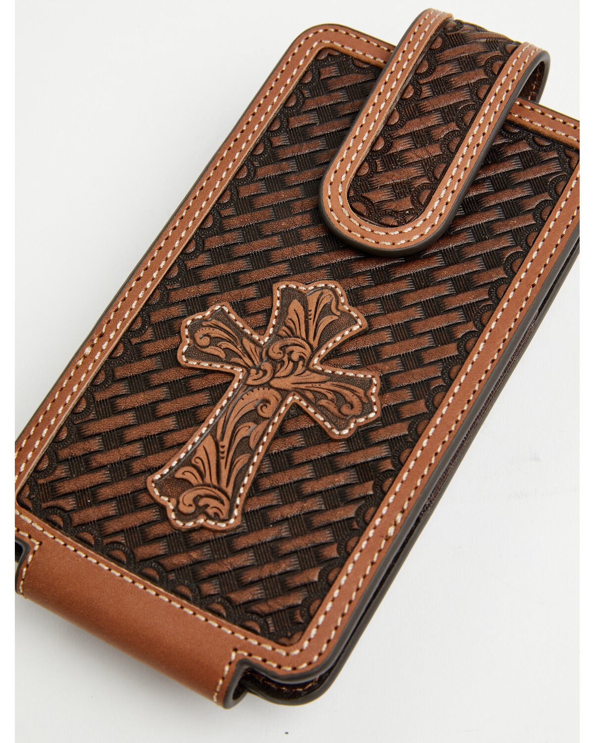 Image #3 - Cody James Men's Wells Basketweave Cross Leather Cell Phone Case, Brown, hi-res
