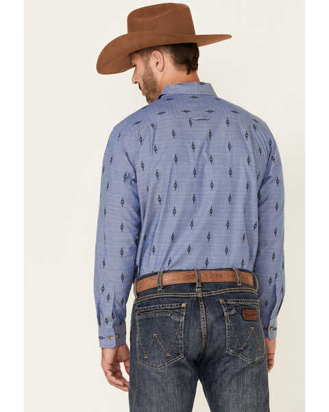 Image #4 - Pendleton Men's Indigo Chambray Allover Dobby Print Long Sleeve Button Down Western Shirt , Indigo, hi-res