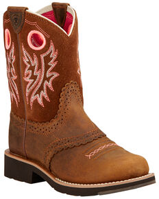 Ariat Children's Fatbaby Cowgirl Boots - Round Toe , Brown, hi-res