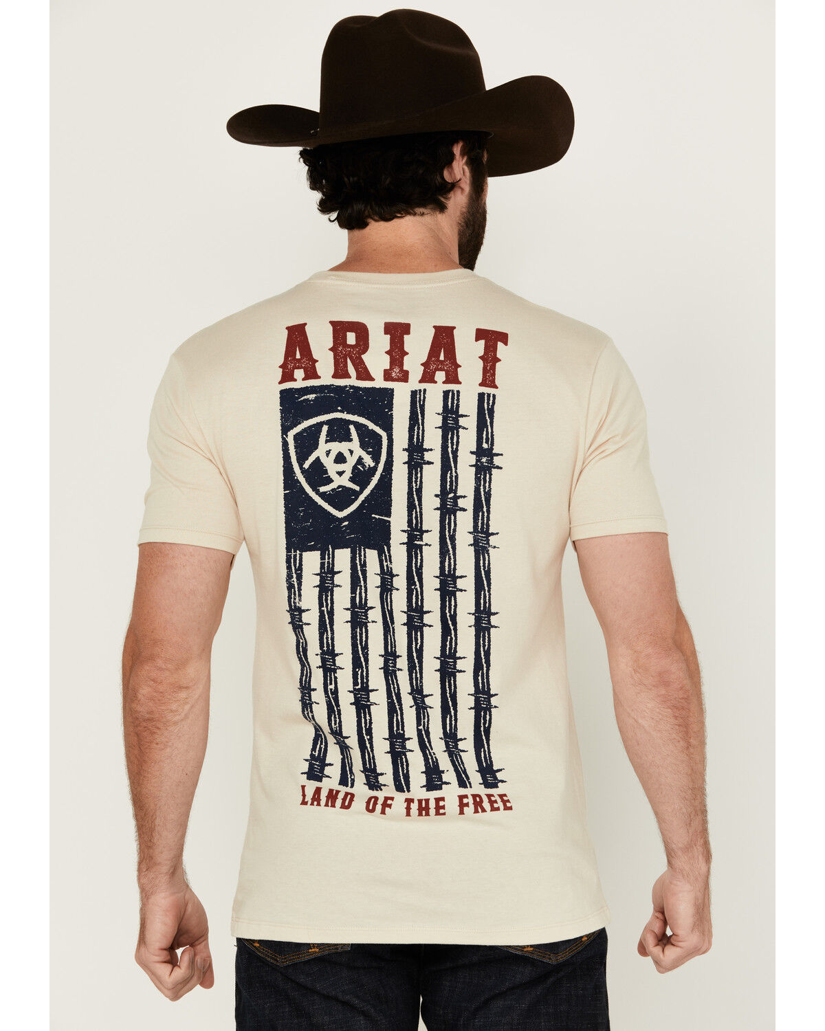 Image #1 - Ariat Men's Barbed Flag Short Sleeve Graphic T-Shirt, Natural, hi-res