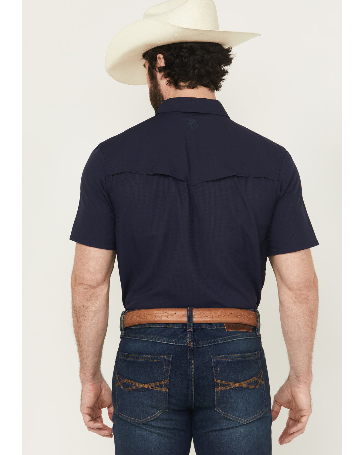 Image #4 - RANK 45® Men's Ridge Solid Short Sleeve Snap Performance Western Shirt, Navy, hi-res