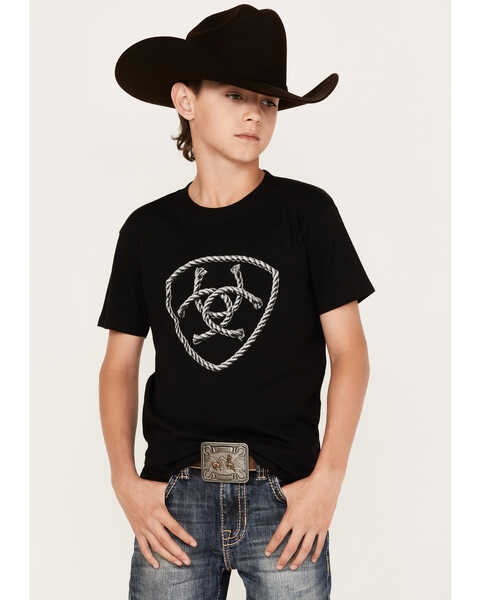 Ariat Boys' Rope Shield Logo Short Sleeve Graphic T-Shirt, Black, hi-res
