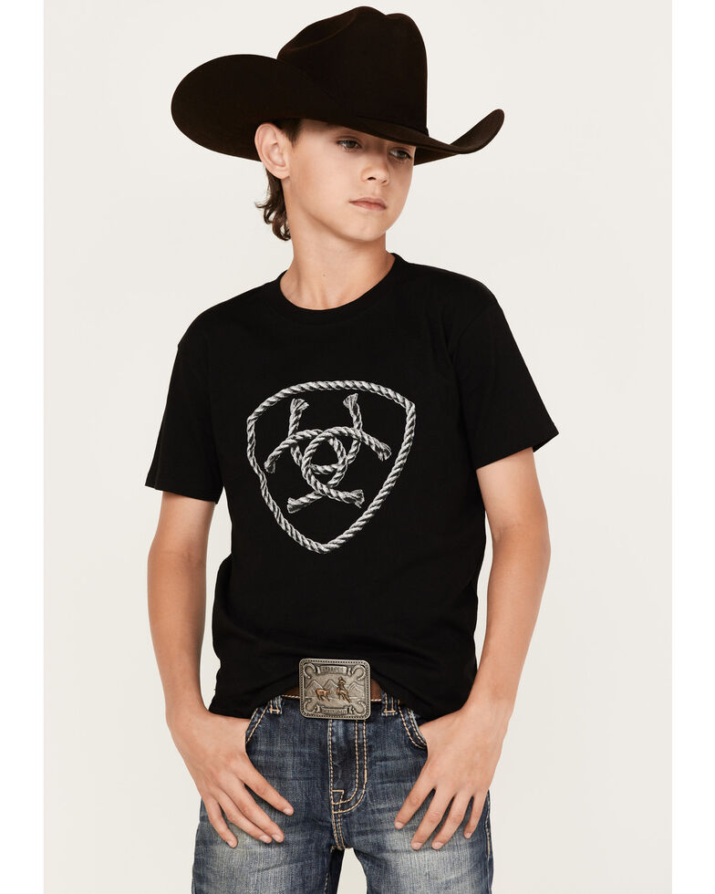 Ariat Boys' Rope Shield Logo T-Shirt, Black, hi-res