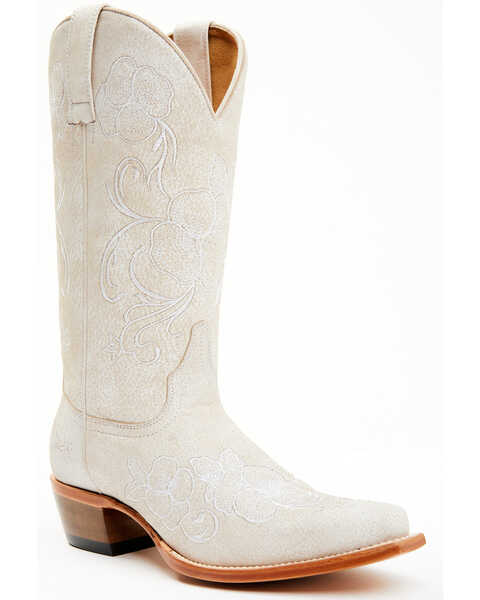 Shyanne Women's Lasy Floral Embroidered Western Boots - Snip Toe , Ivory, hi-res