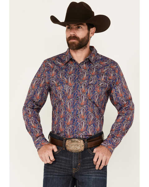 Image #1 - Cody James Men's Jefferson Paisley Print Long Sleeve Snap Western Shirt, Navy, hi-res
