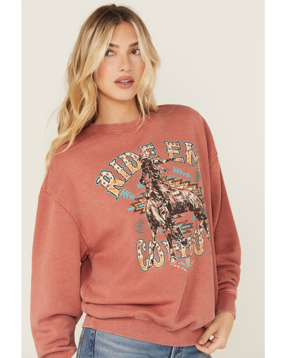 Image #1 - Rock & Roll Denim Women's Ride Em Cowboy Graphic Crewneck, Rust Copper, hi-res