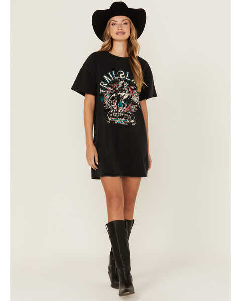 Rock & Roll Denim Women's Trailblazin' Short Sleeve Graphic Tee Dress, Black, hi-res